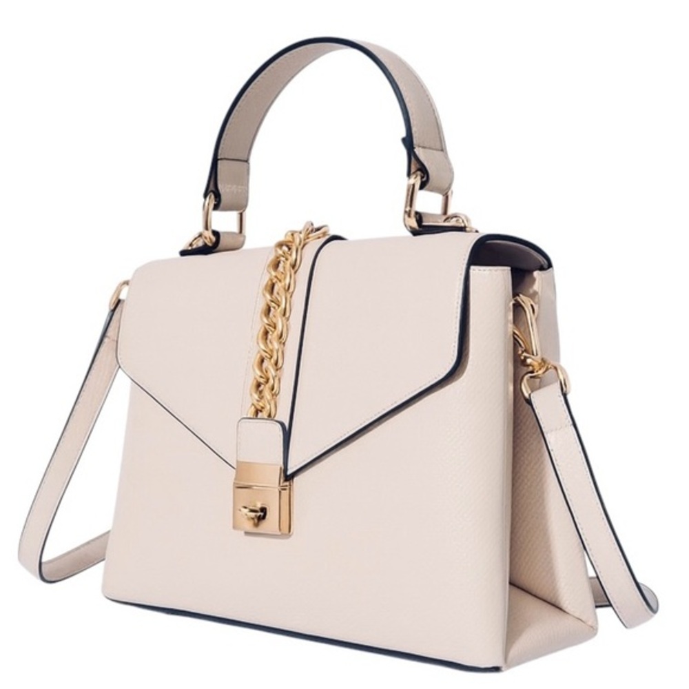 Chic Ivory Vegan Leather with Gold Tone Chain Detail Convertible Crossbody Bag